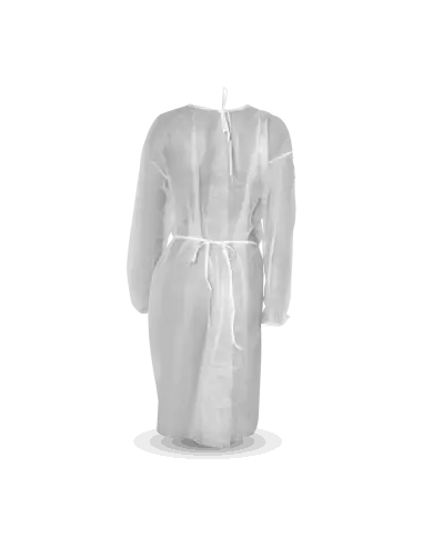 Non-Woven Back Closure White Gown with Back Zip 14 g | Pack 10 units