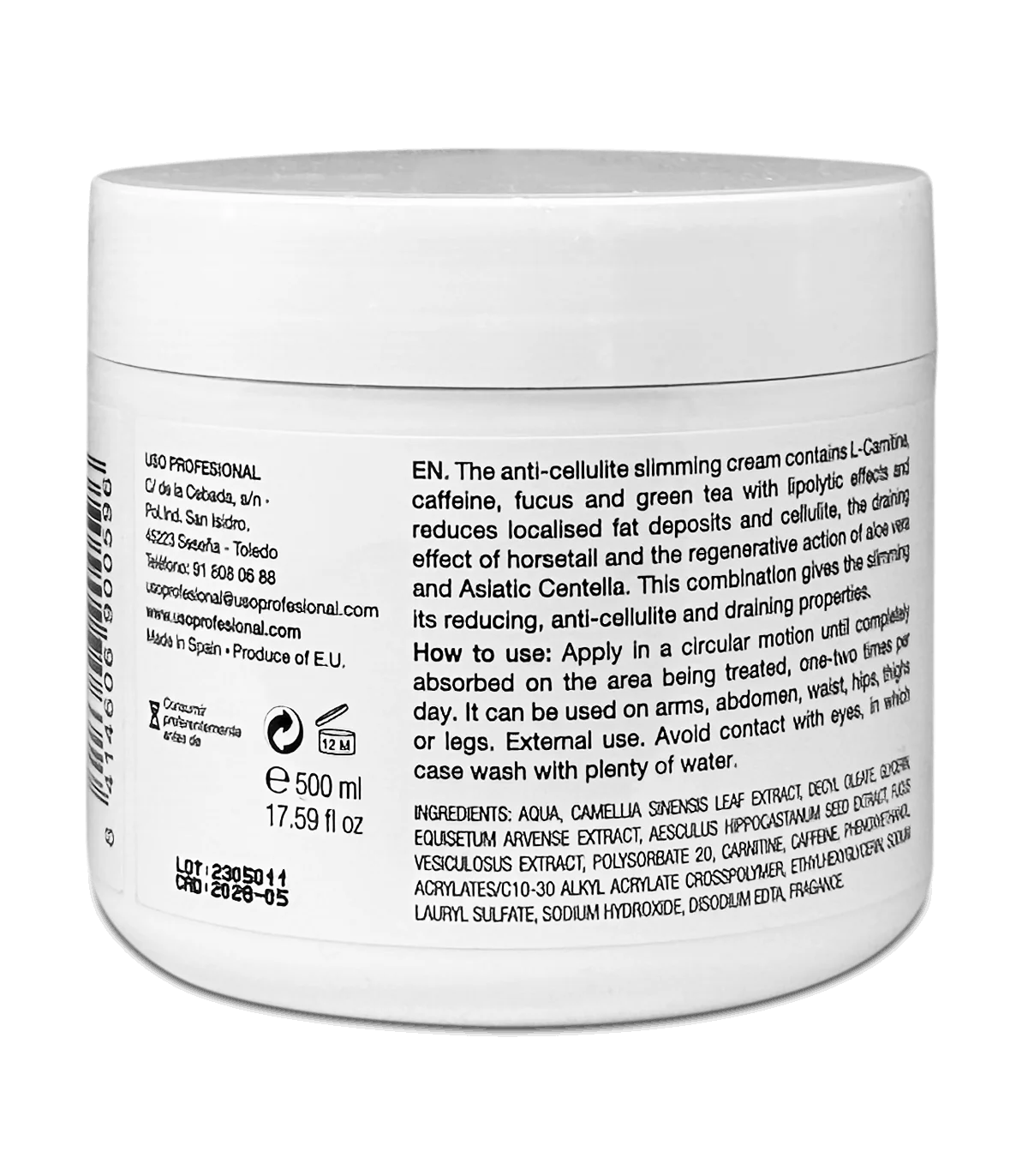 Crema Anticelulítica con Cafeina, Focus y Té verde 500 mL