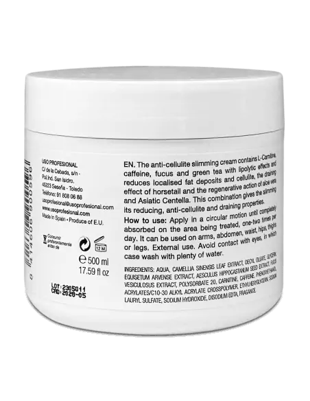 Crema Anticelulítica con Cafeina, Focus y Té verde 500 mL