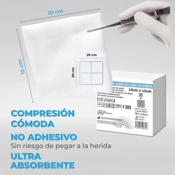 Gasas No Estériles 10x10 cm | Pack con 100 Uds.
