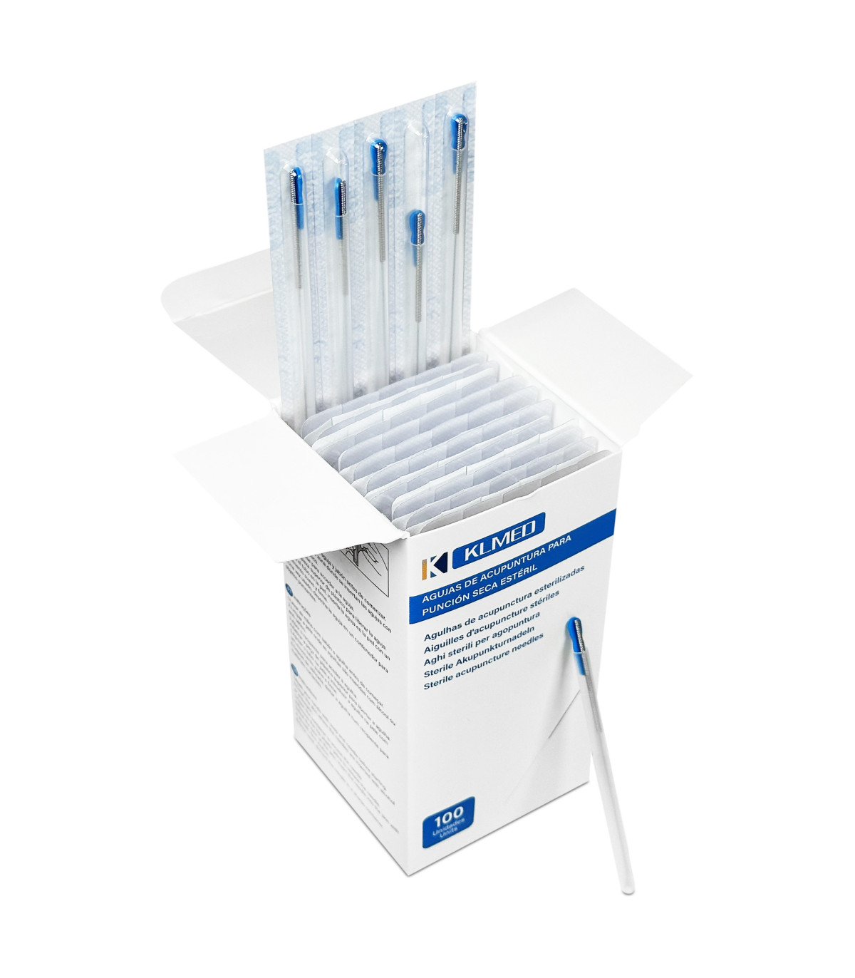 aguja acupuntura cabeza azul caja de pie