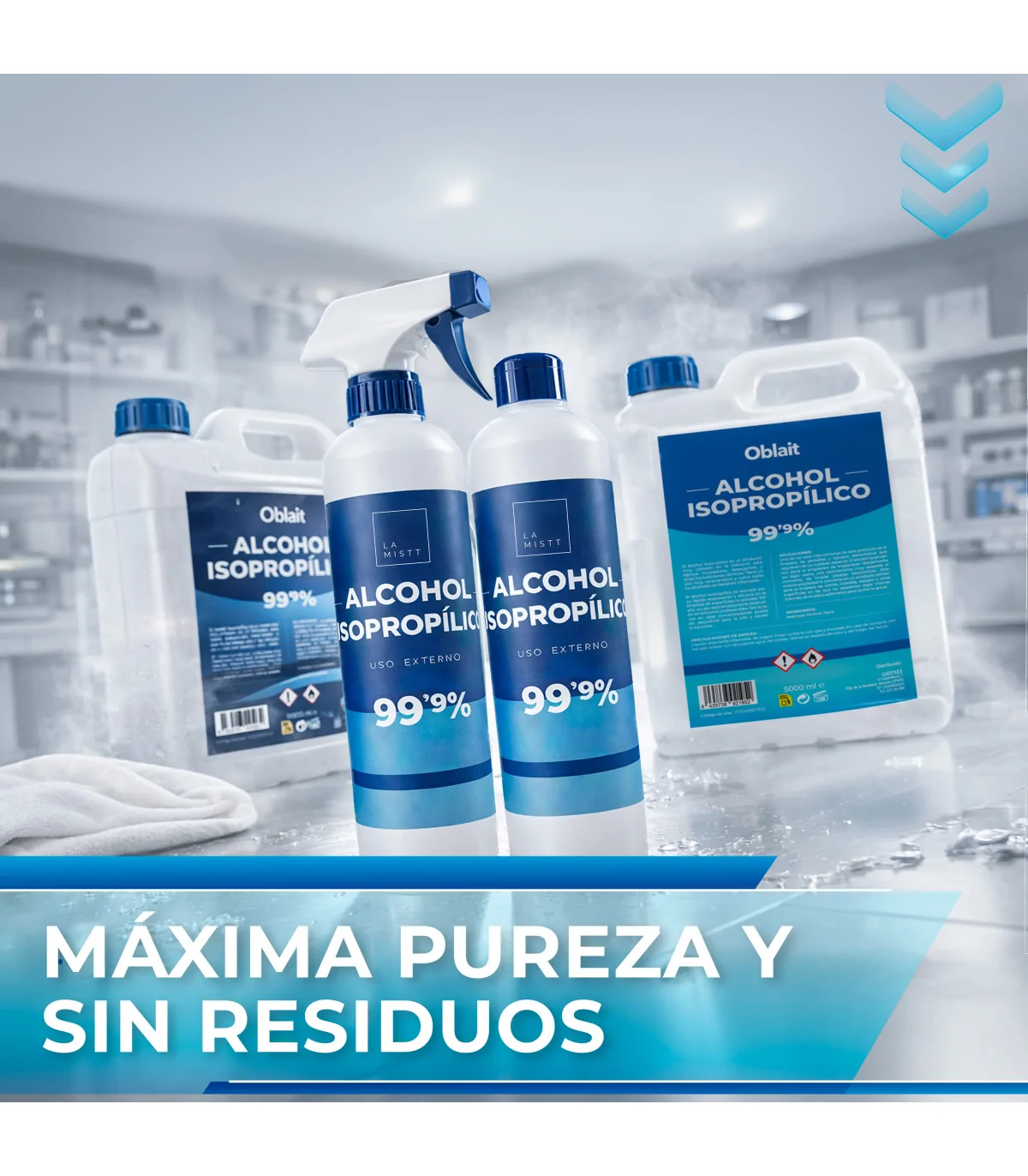 alcohol isopropílico, sin residuos y maxima pureza