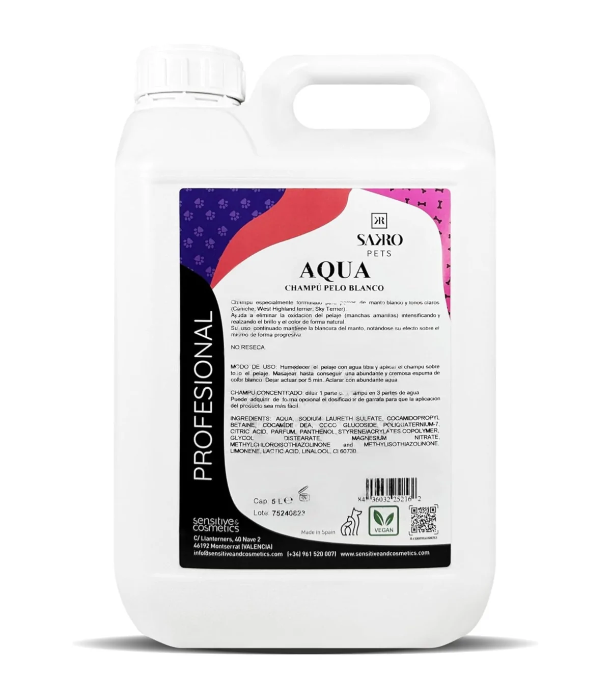 Champú Mascotas Especial Pelo Blanco AQUA 5L