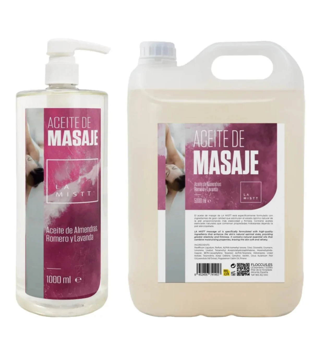 Pack Aceite de Masaje de Almendras, Romero y Lavanda 5L + 1L